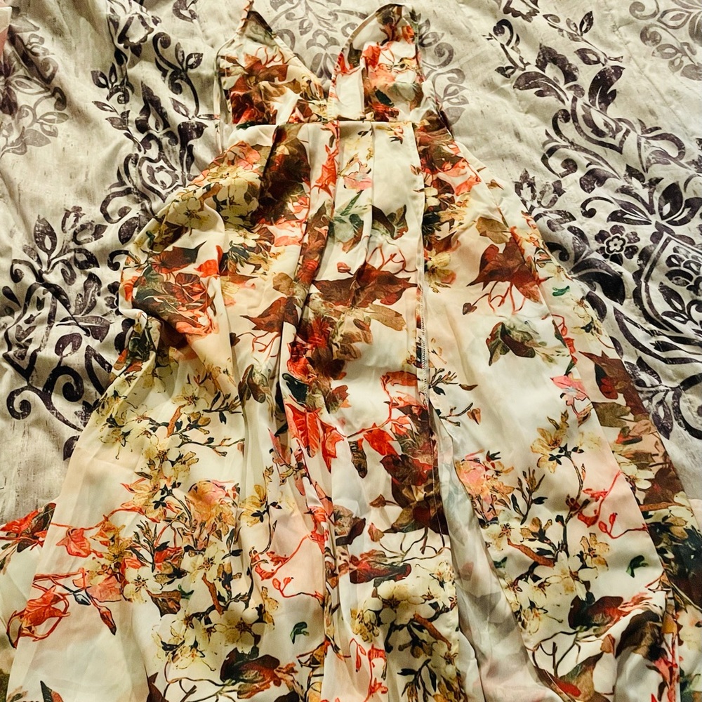 PYT White Floral Print Chiffon Halter Maxi Dress